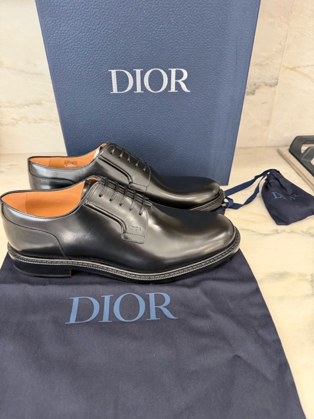 NEW Christian Dior Mens Black Italian Made Leather Dress Shoes